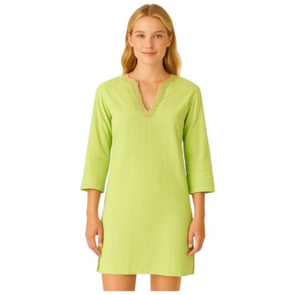 Lilly Pulitzer Dresses & Skirts - Lilly Pulizer Small Green Metallic Split Neck 3/4 Sleeve Dress